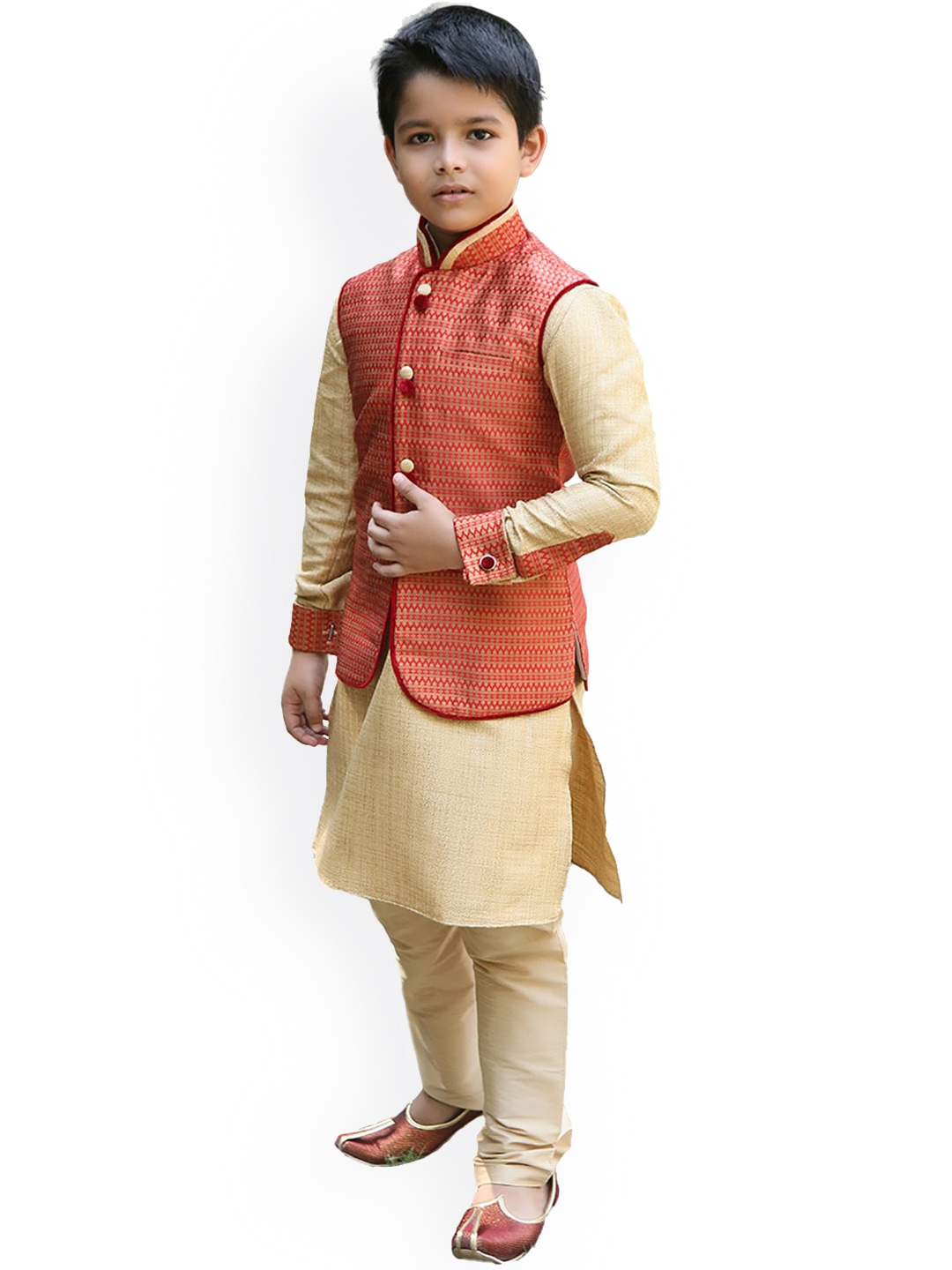 

Manyavar Boys Red Kurta with Churidar