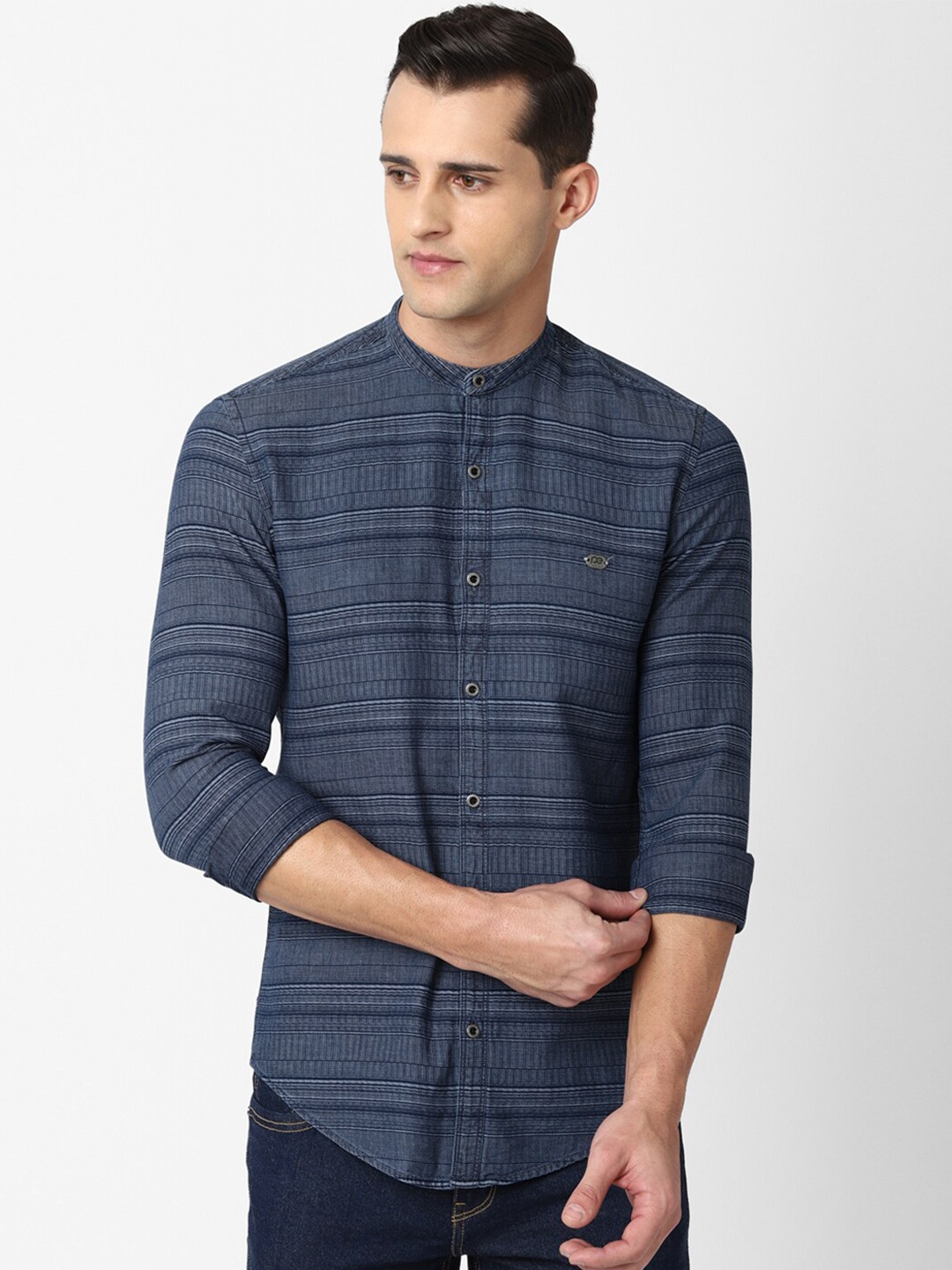 

Peter England Casuals Men Navy Blue Slim Fit Horizontal Stripes Striped Casual Shirt