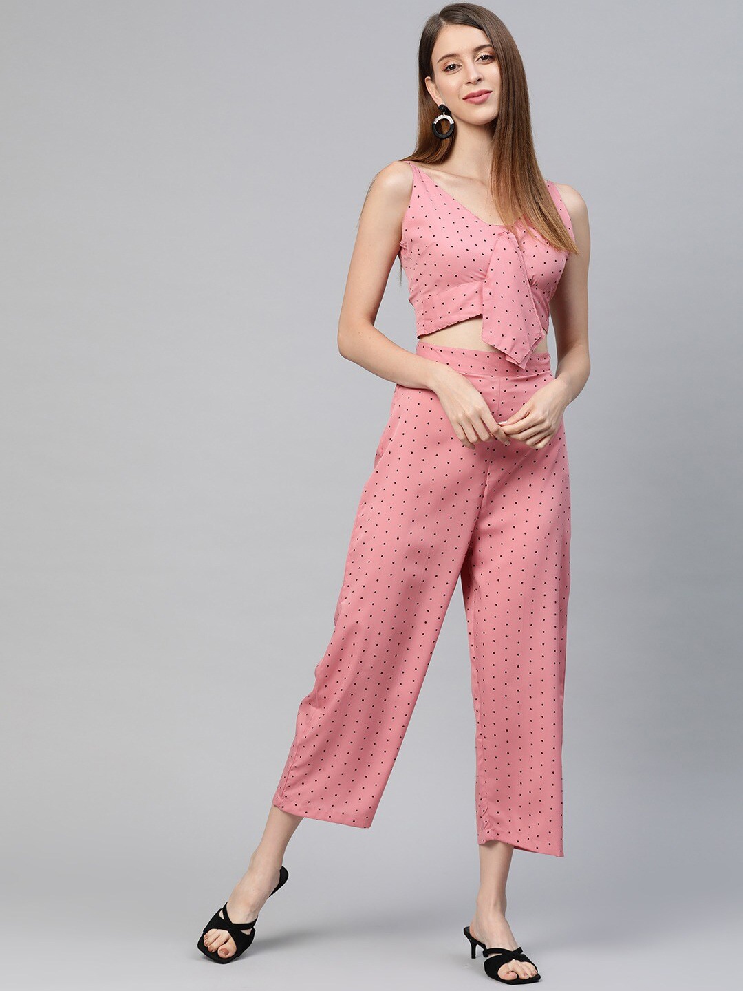 

SIRIKIT Women Pink Polka Dots Crop Top with Trousers