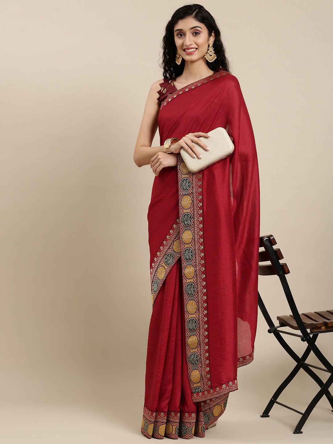 

Mitera Red & Yellow Silk Blend Saree