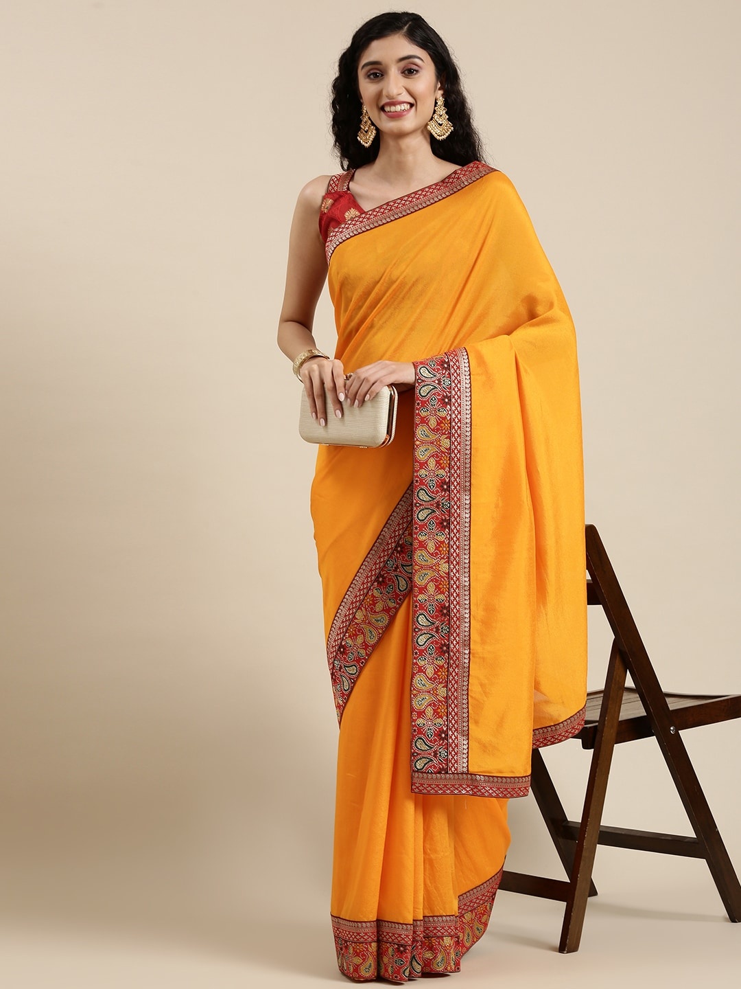 

Mitera Yellow & Red Silk Blend Saree