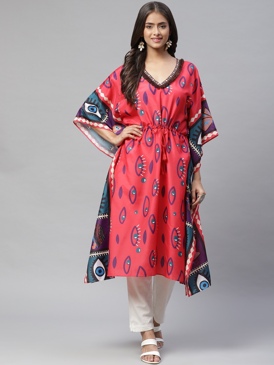 

YELLOW PARROT Women Red & Blue Printed Kaftan Kurta