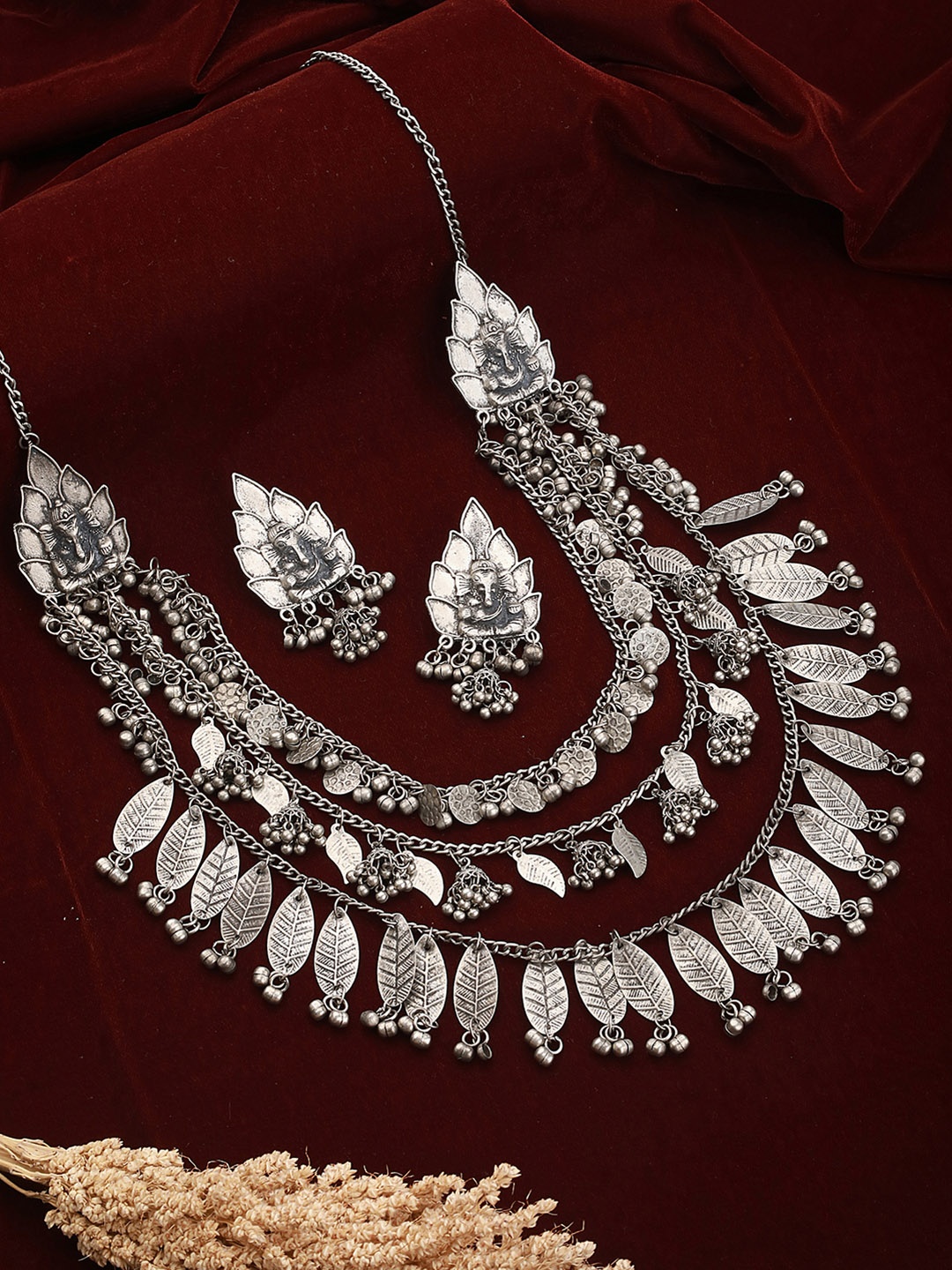 

Saraf RS Jewellery Silver Plated Oxidised Layered Jewellery Set