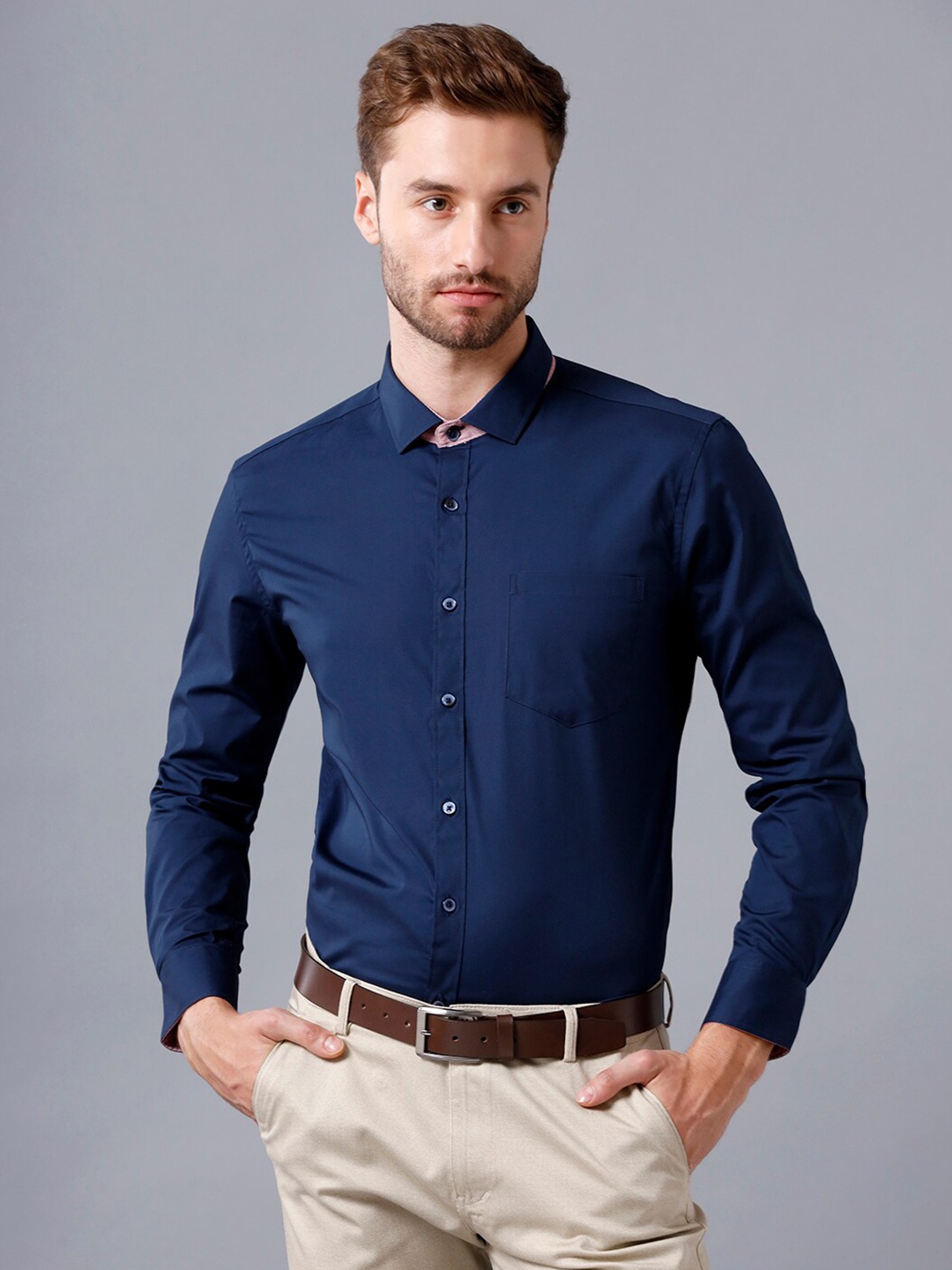 

YOVISH Men Navy Blue Smart Slim Fit Casual Shirt