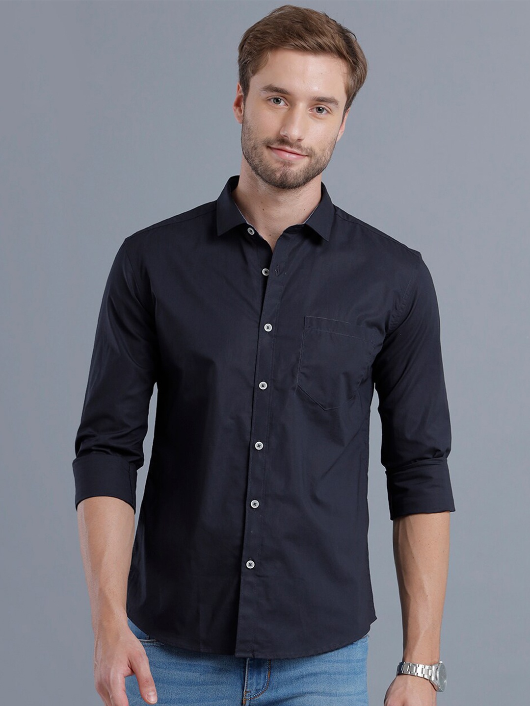 

YOVISH Men Navy Blue Smart Slim Fit Casual Shirt