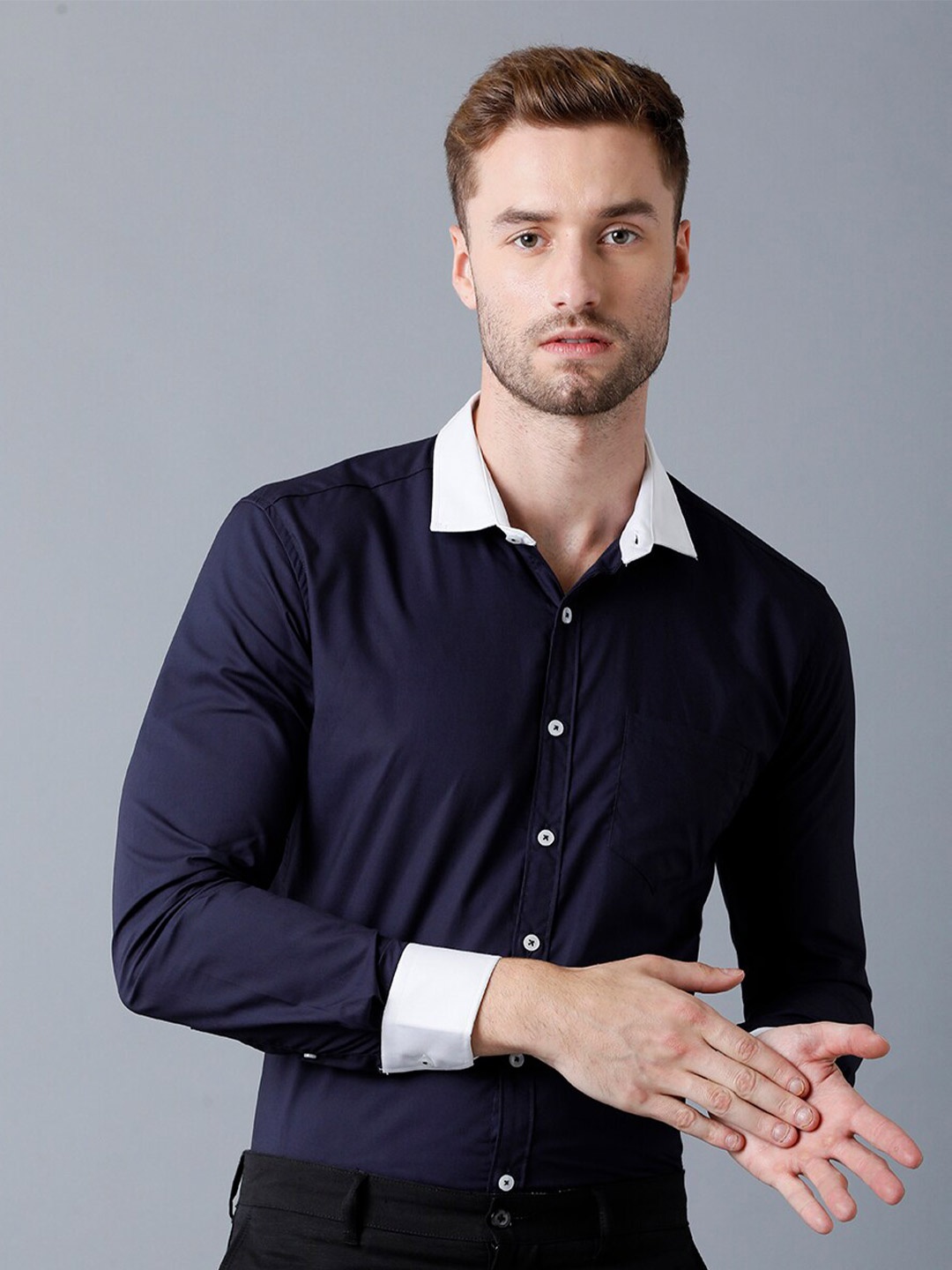 

YOVISH Men Navy Blue Smart Slim Fit Casual Shirt