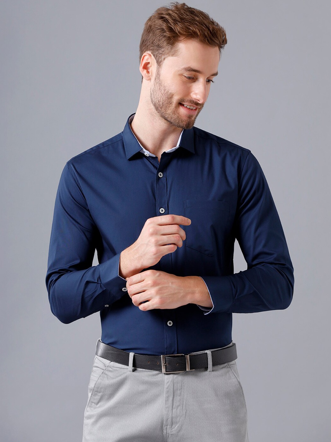 

YOVISH Men Navy Blue Smart Slim Fit Casual Shirt