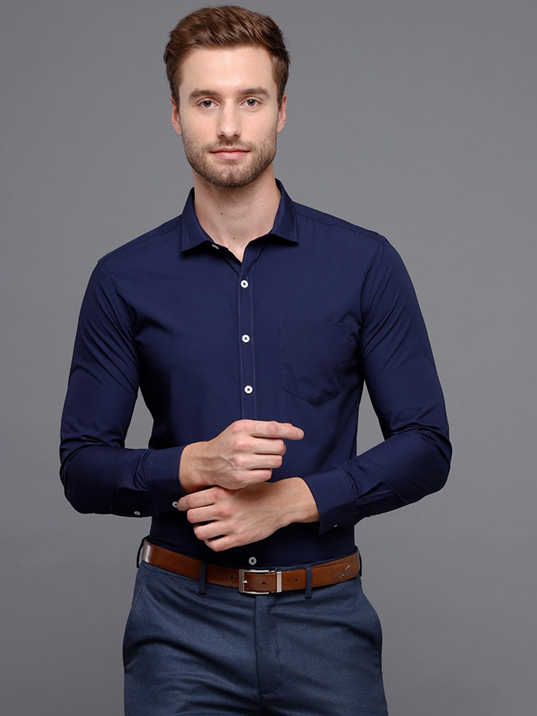 

YOVISH Men Navy Blue Smart Slim Fit Casual Shirt