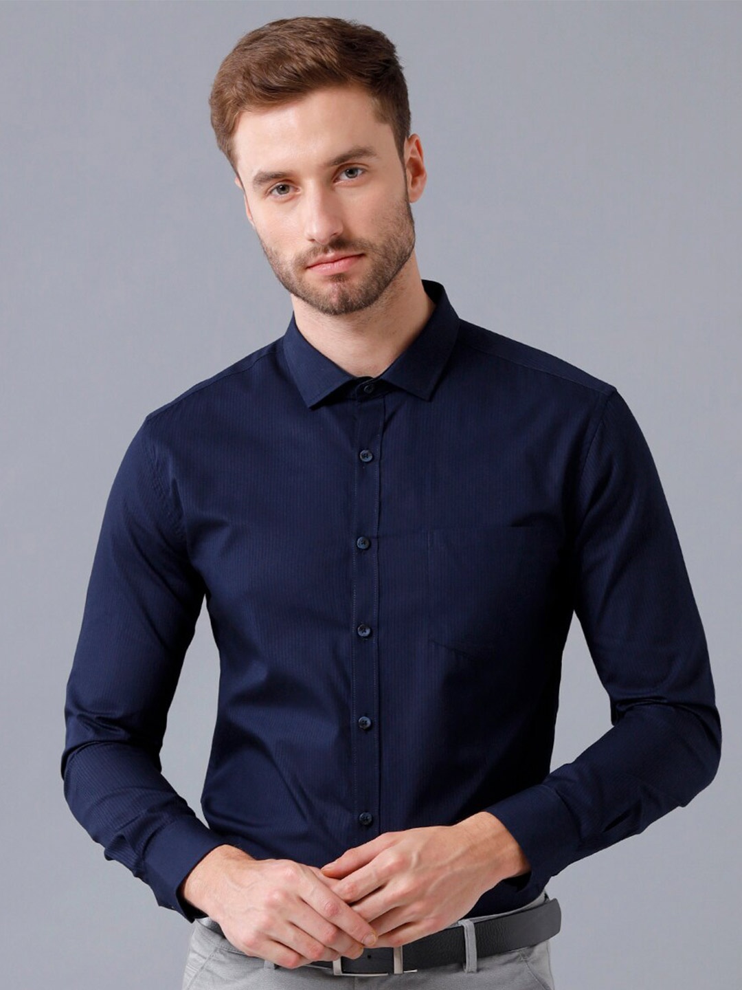 

YOVISH Men Navy Blue Smart Slim Fit Casual Shirt