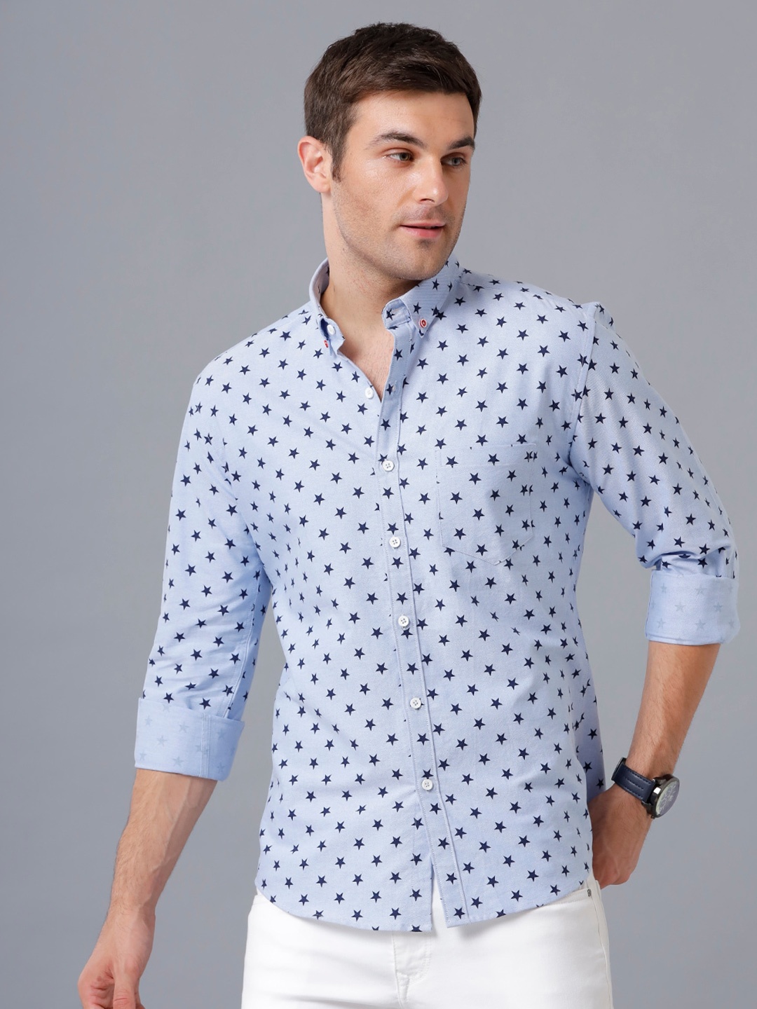 

YOVISH Men Blue Smart Slim Fit Printed Casual Shirt