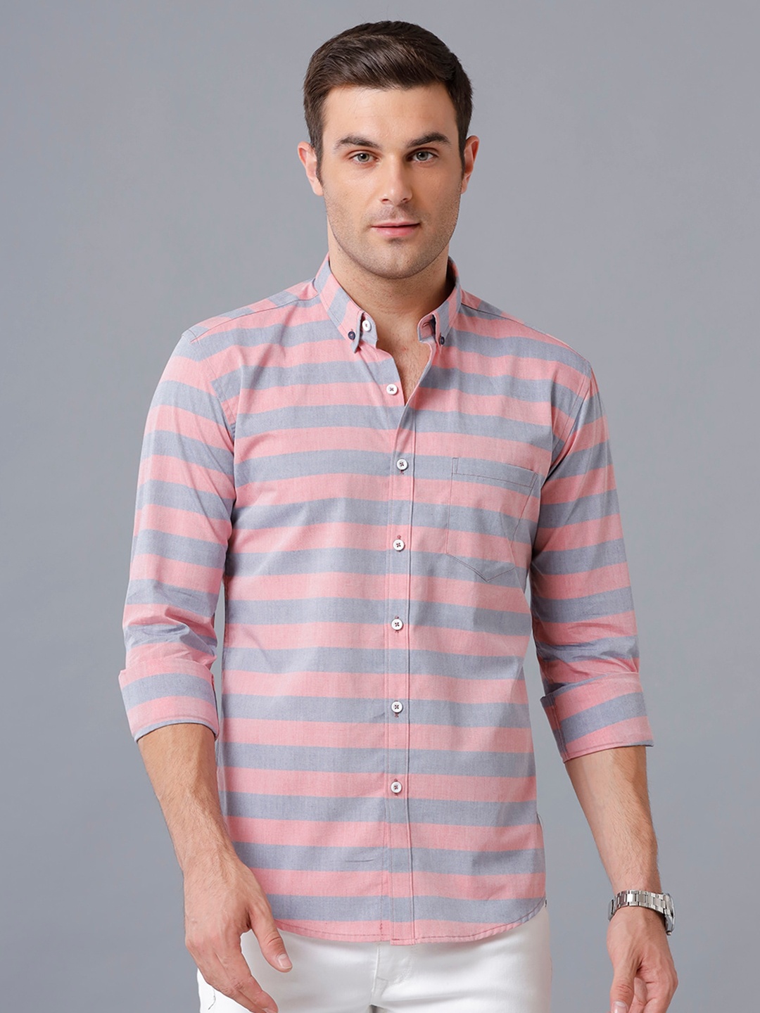 

YOVISH Men Pink Smart Slim Fit Horizontal Stripes Striped Casual Shirt