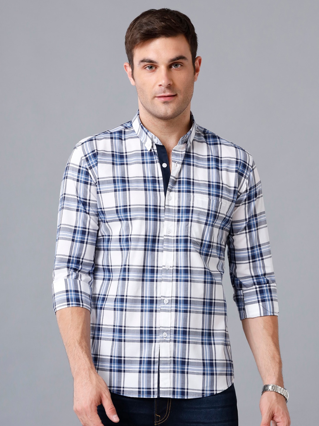 

YOVISH Men White Smart Slim Fit Tartan Checks Checked Casual Shirt