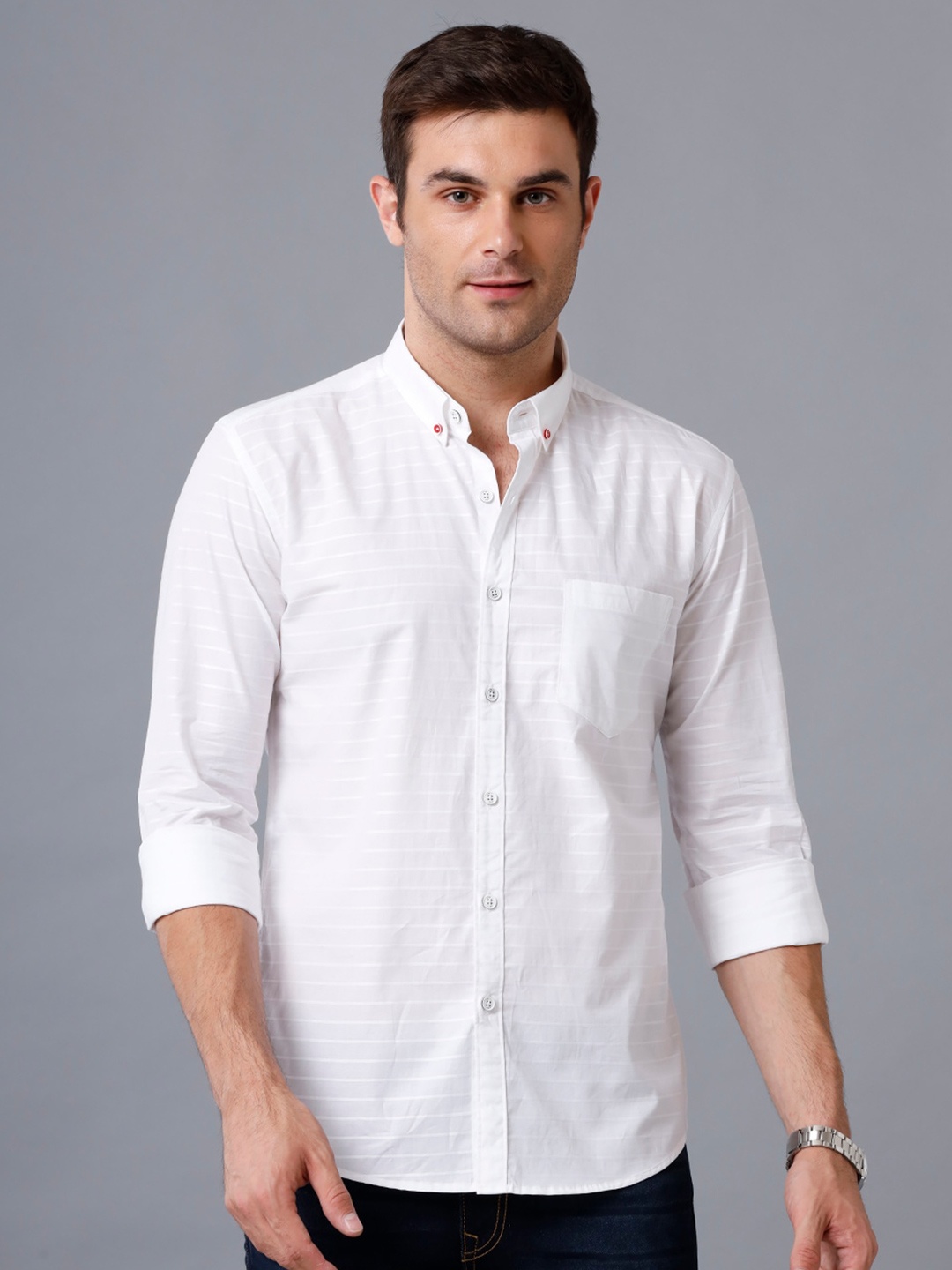 

YOVISH Men White Smart Slim Fit Horizontal Stripes Striped Casual Shirt