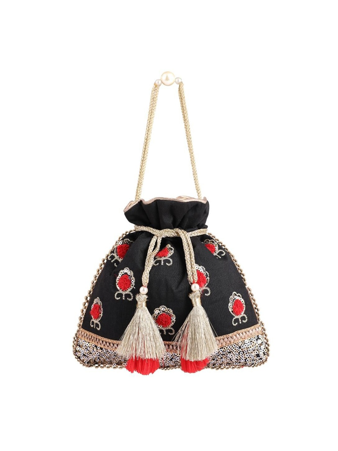 

MASQ Black & Red Embellished Embroidered Potli Clutch