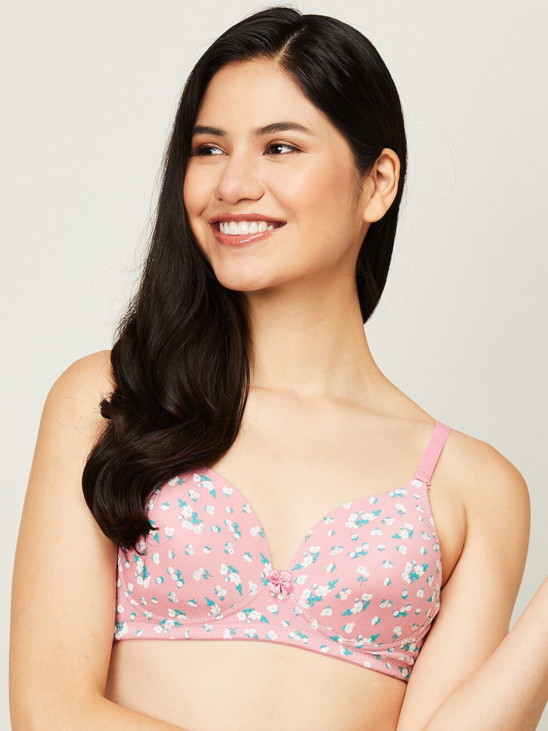 

Ginger by Lifestyle Pink & Green Floral Printed Bra - Lightly Padded