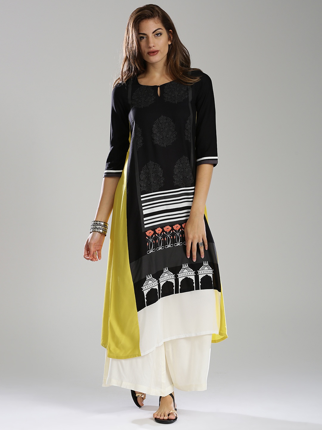 

W Women Black & Yellow Printed A-Line Kurta
