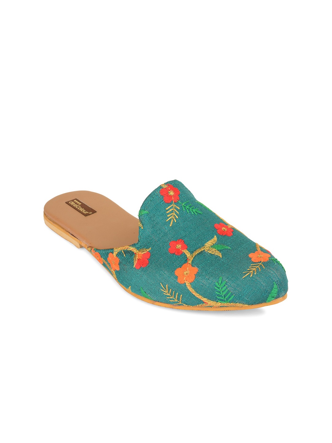 

DESI COLOUR Women Teal Ethnic Mojaris Flats