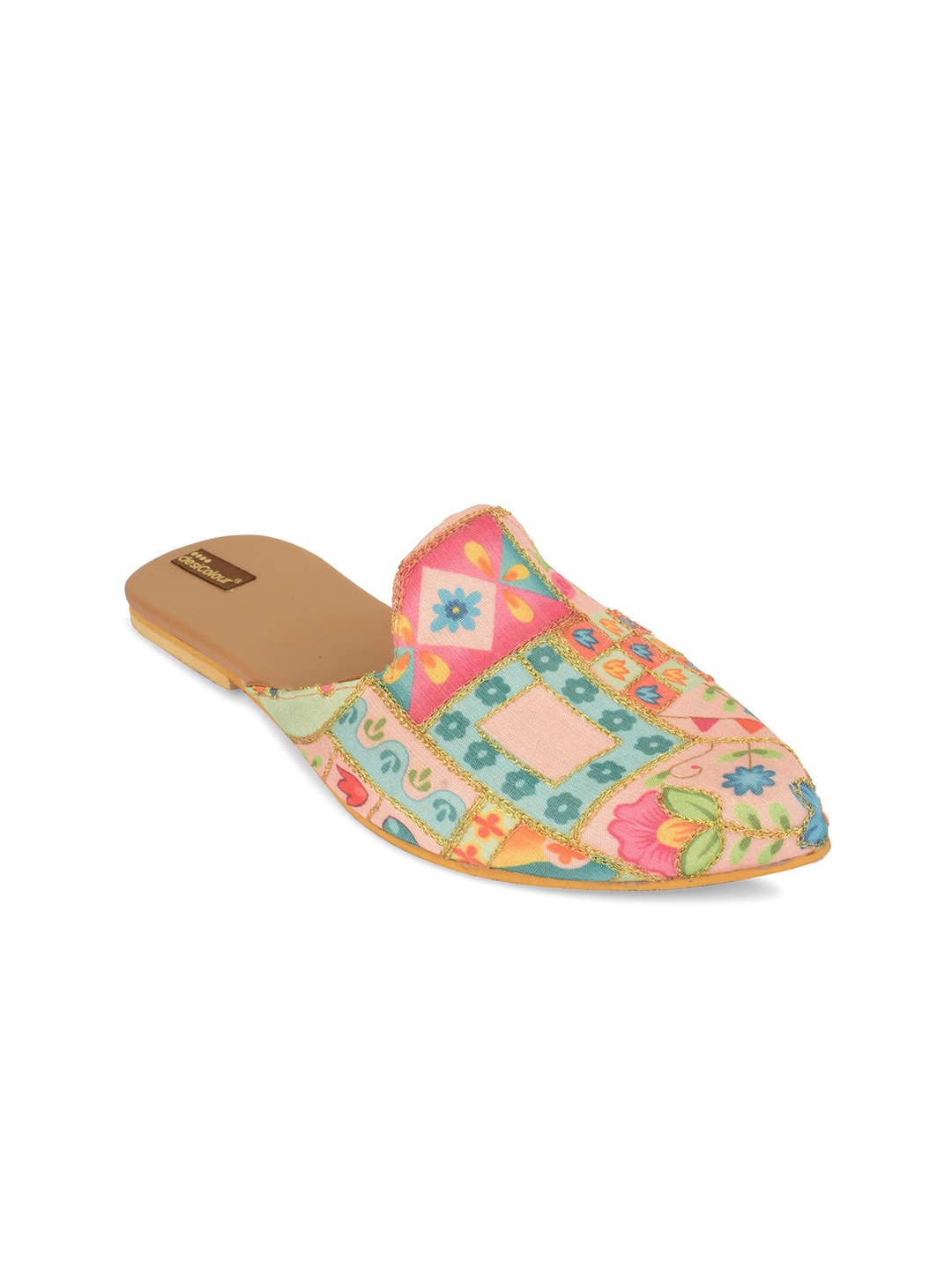 

DESI COLOUR Women Multicoloured Embroidered Ethnic Mules Flats, Multi