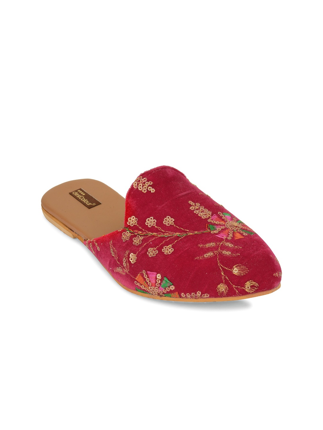 

DESI COLOUR Women Pink Ethnic Embroidered Mules