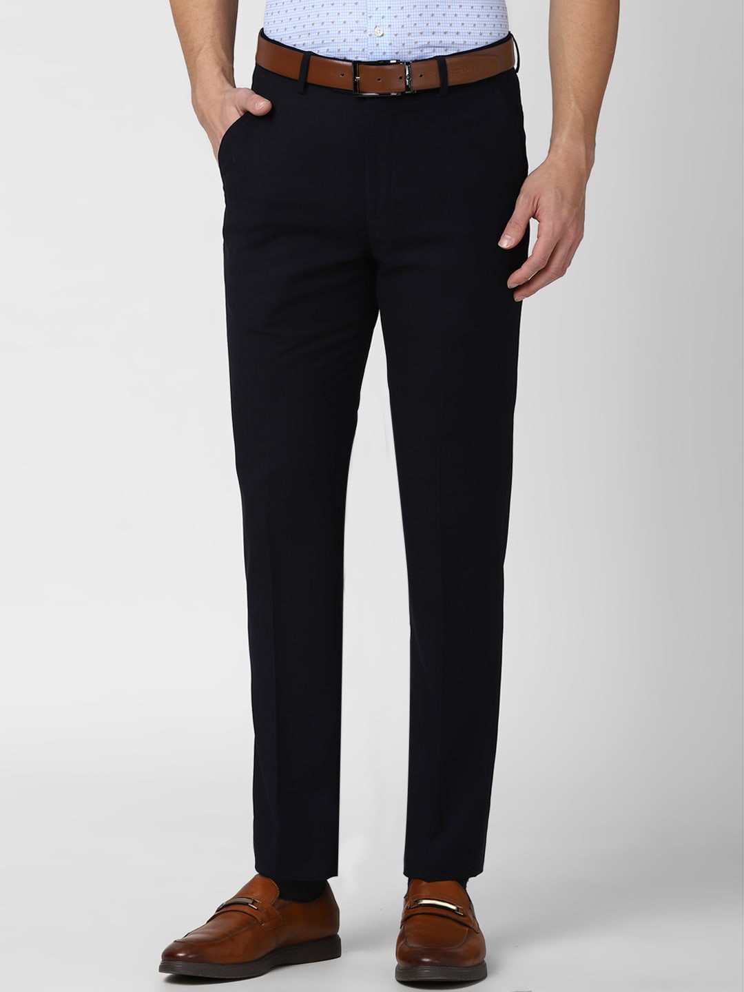 

Peter England Elite Men Navy Blue Checked Slim Fit Formal Trousers