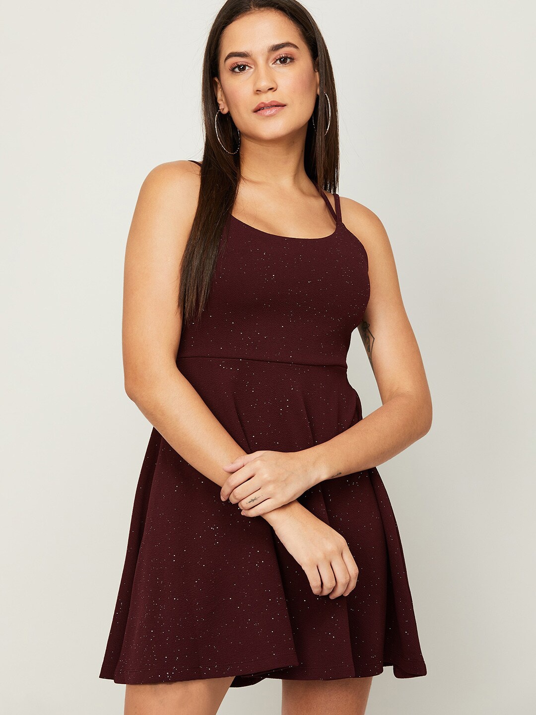 

Ginger by Lifestyle Maroon Solid Fit & Flare Dress