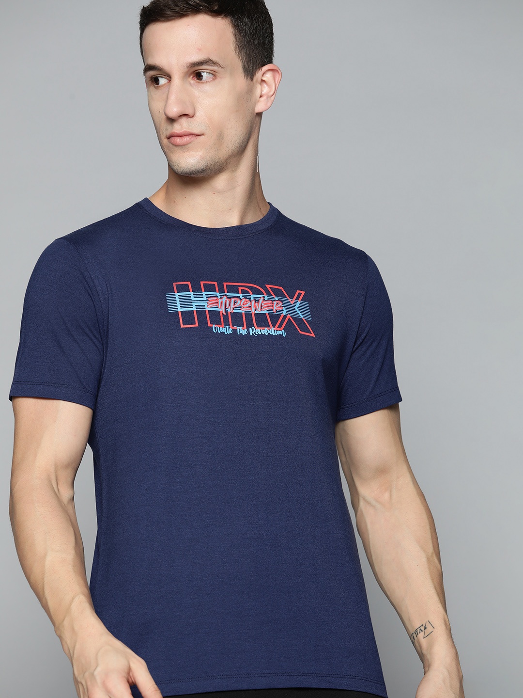 

HRX By Hrithik Roshan Lifestyle Men Medieval Blue Bio-Wash Brand carrier Tshirts, Navy blue