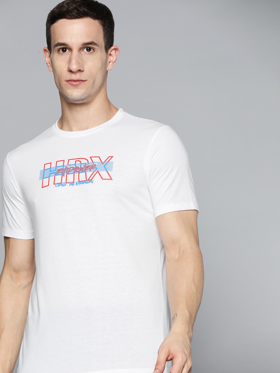 

HRX By Hrithik Roshan Lifestyle Men Optic White Bio-Wash Brand carrier Tshirts