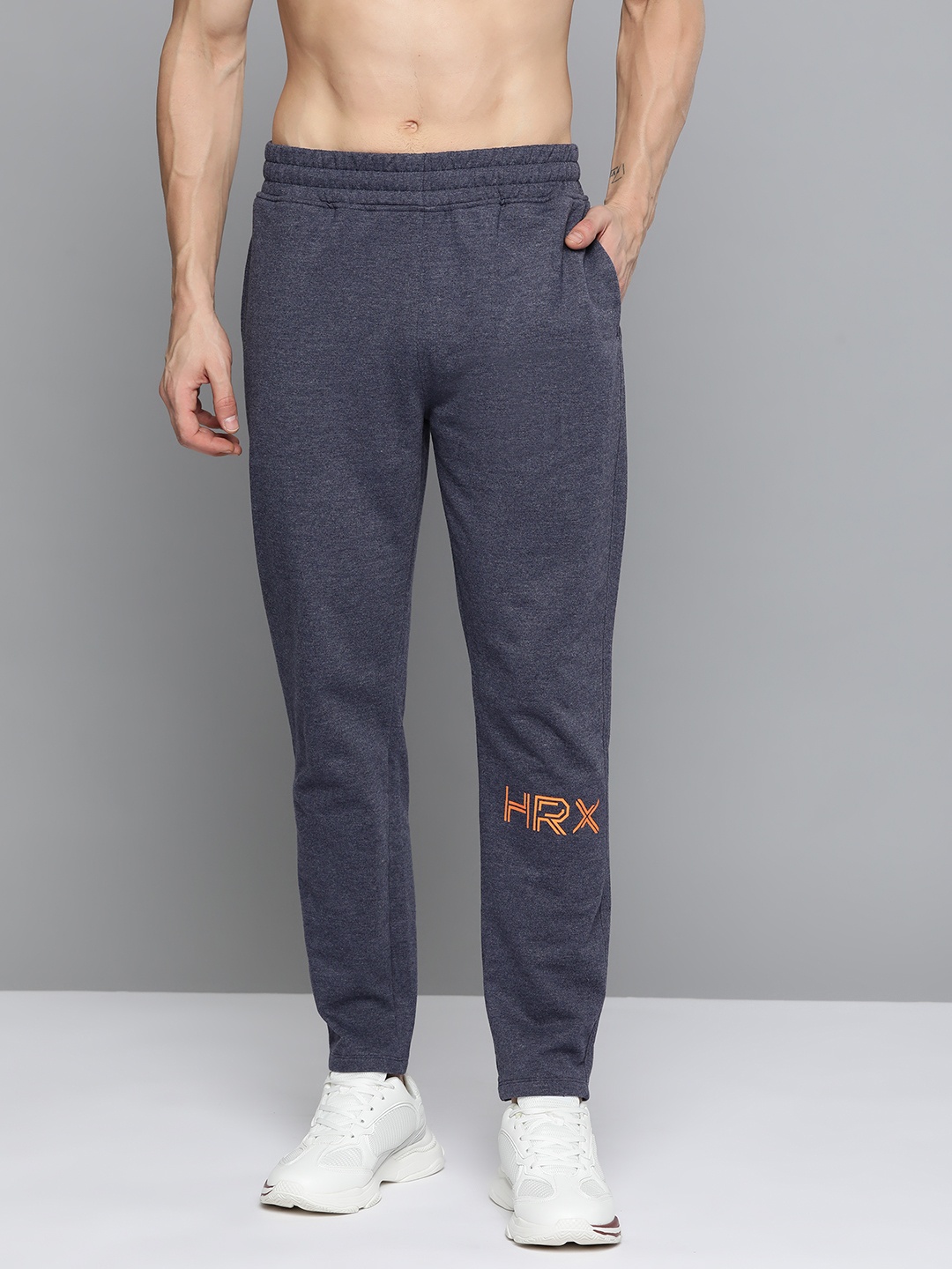 

HRX By Hrithik Roshan Training Men Navy Mel Antimicrobial Melange Track Pants, Navy blue