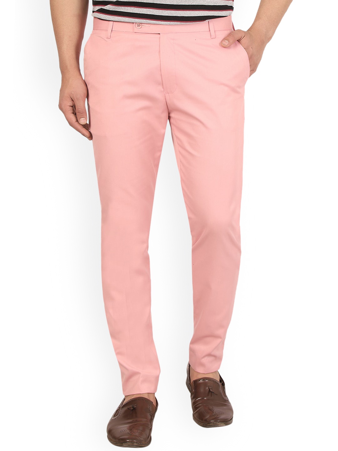 

AD & AV Men Pink Classic Easy Wash Trousers