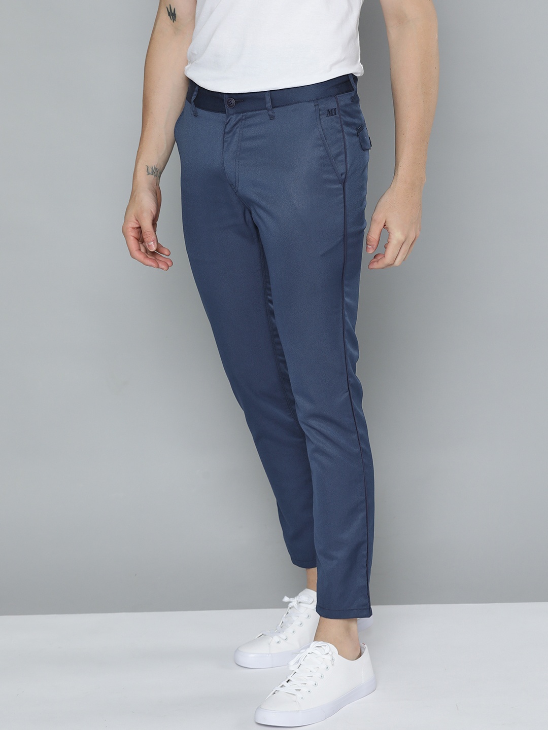 

Mast & Harbour Men Navy Blue Solid Trousers