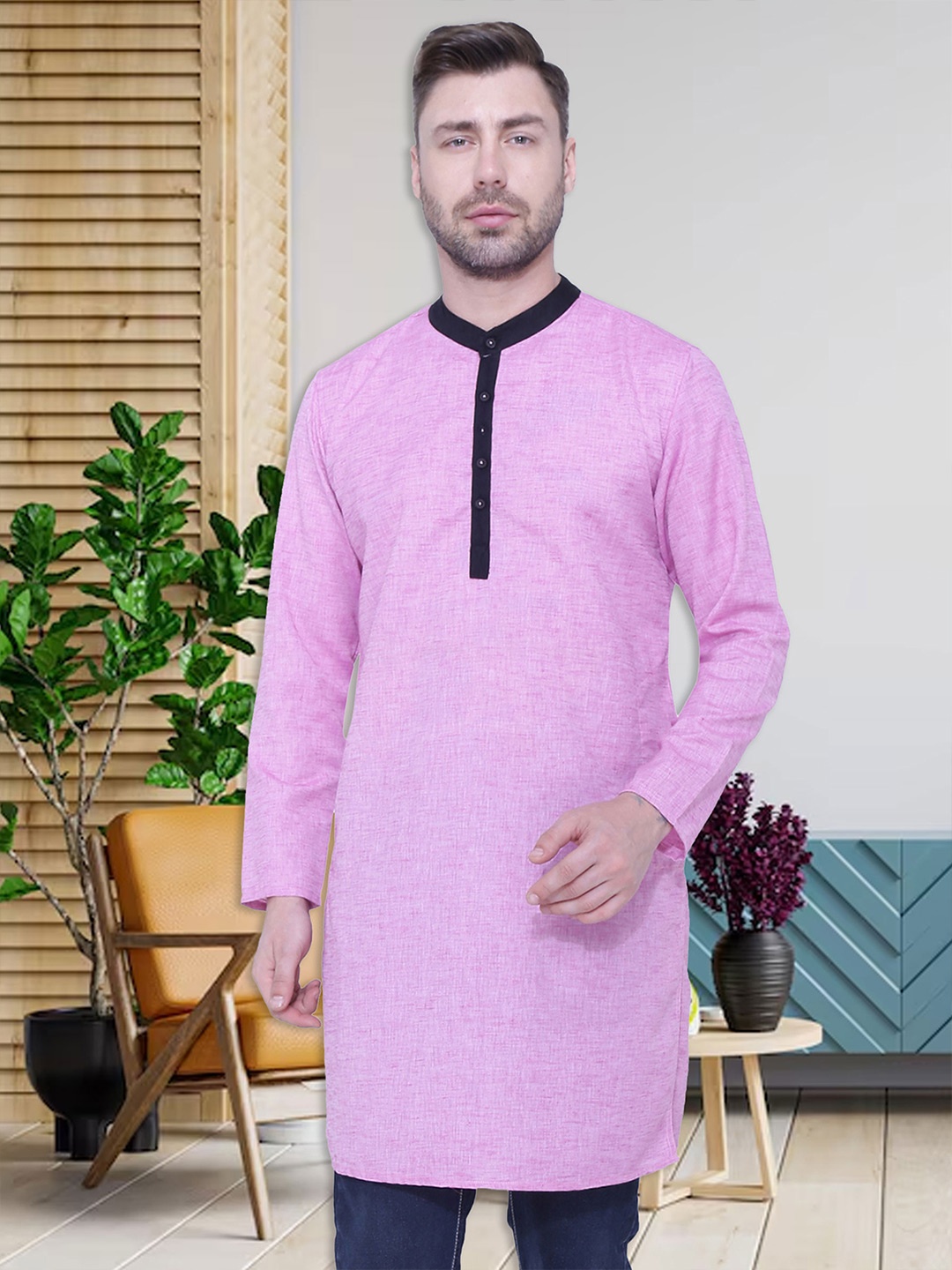 

Kuons Avenue Men Mauve Solid Linen Cotton Ethnic Kurta