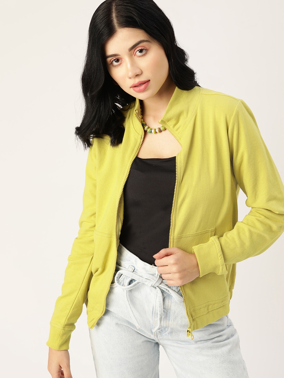 

Dressberry Basics Women Lime Green Solid Sweatshirt