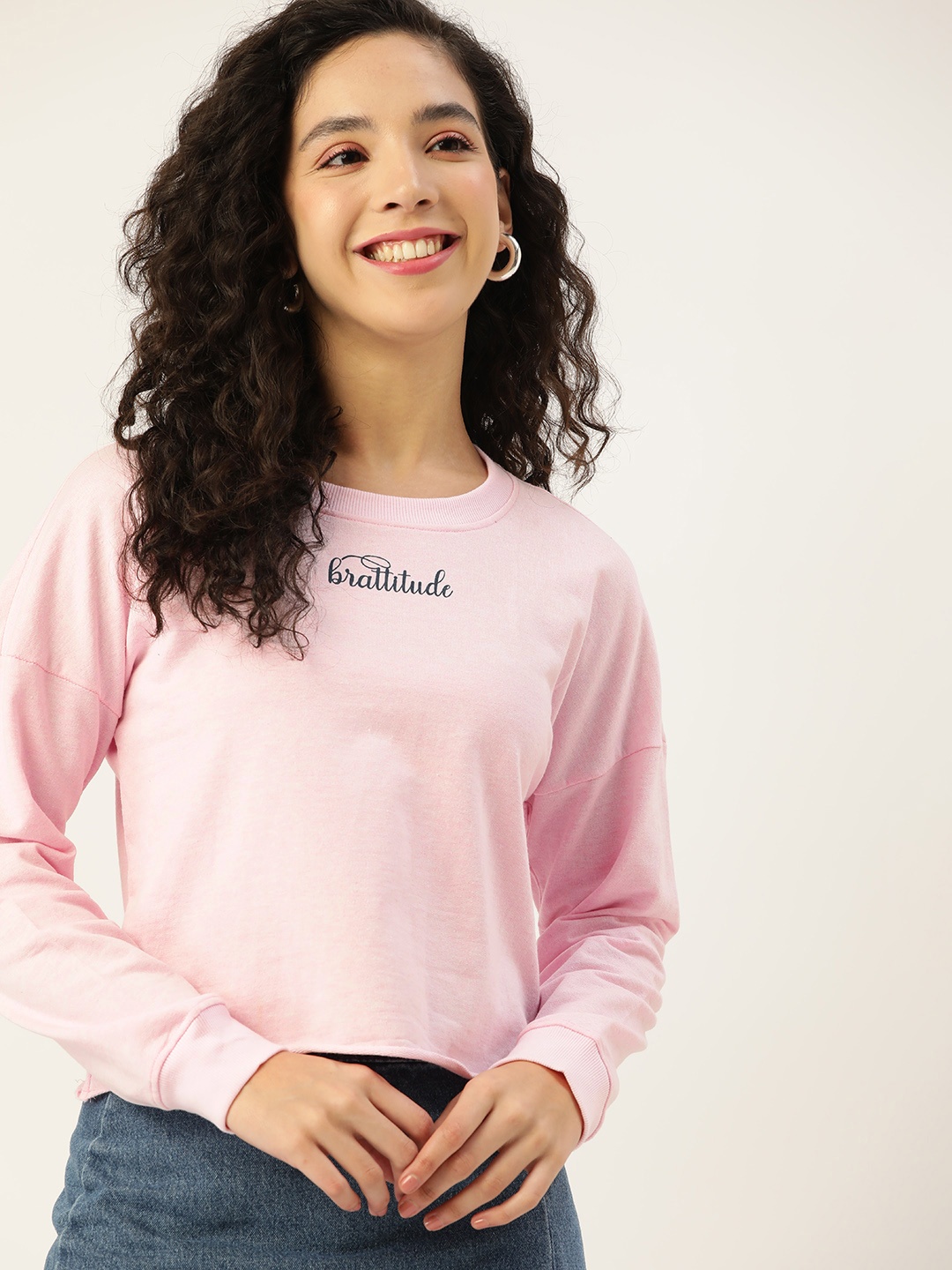 

DressBerry Women Pink Typography Printed Sweatshirt