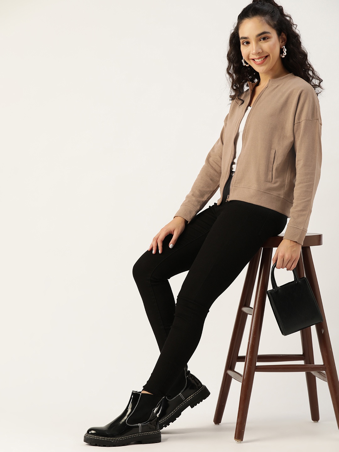 

DressBerry Women Beige Solid Sweatshirt