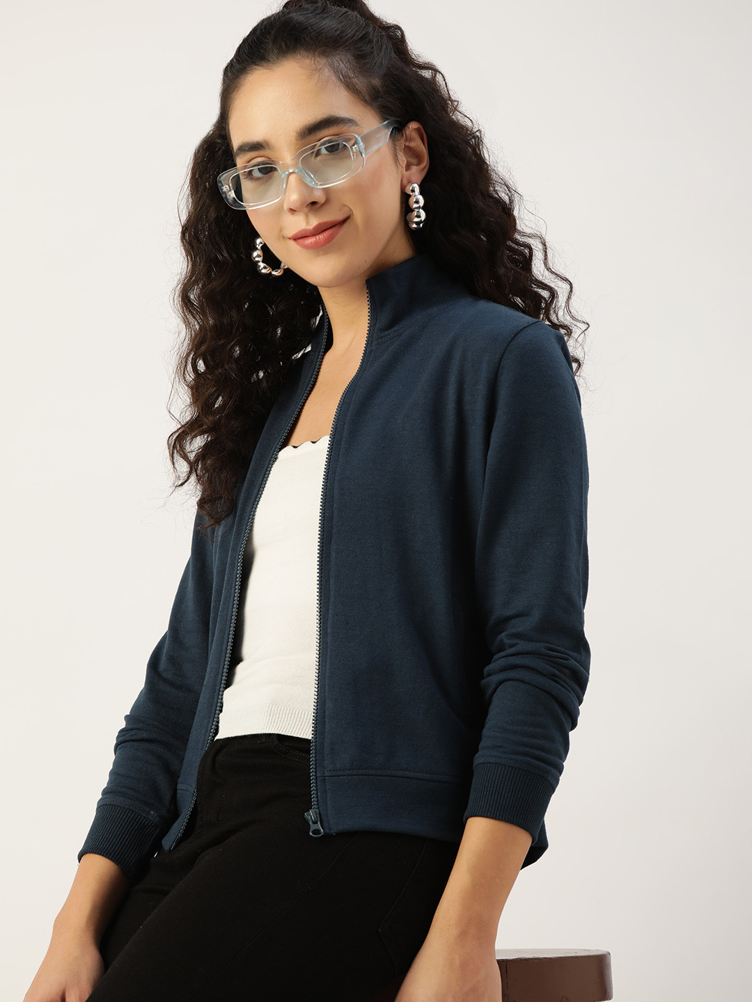

DressBerry Women Navy Blue Solid Sweatshirt