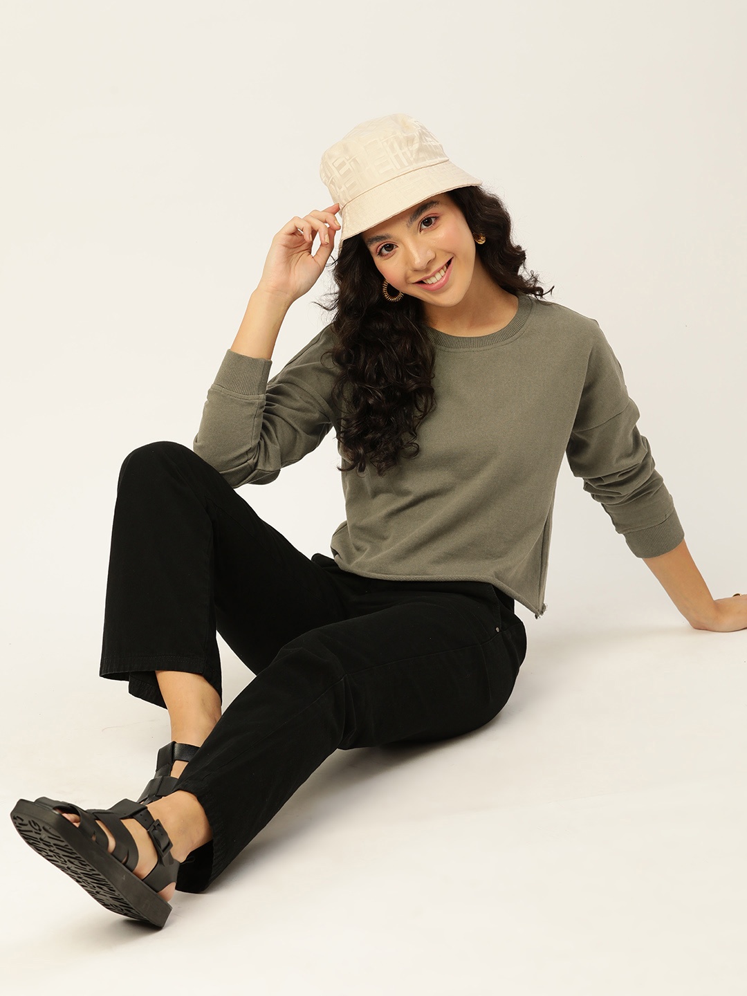 

DressBerry Women Olive Green Solid Sweatshirt