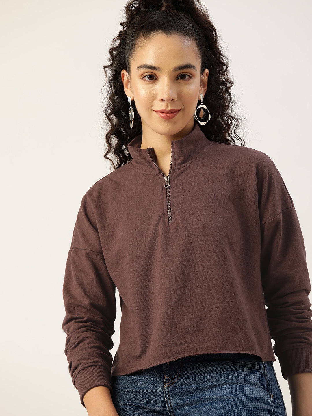 

DressBerry Women Brown Solid Sweatshirt