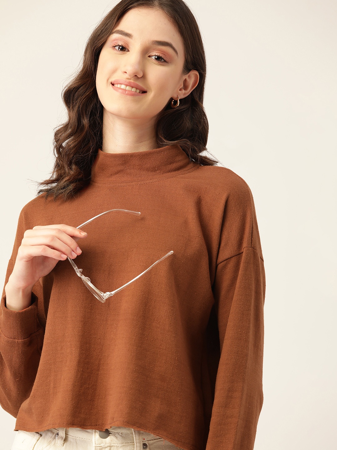 

DressBerry Women Brown Solid Sweatshirt