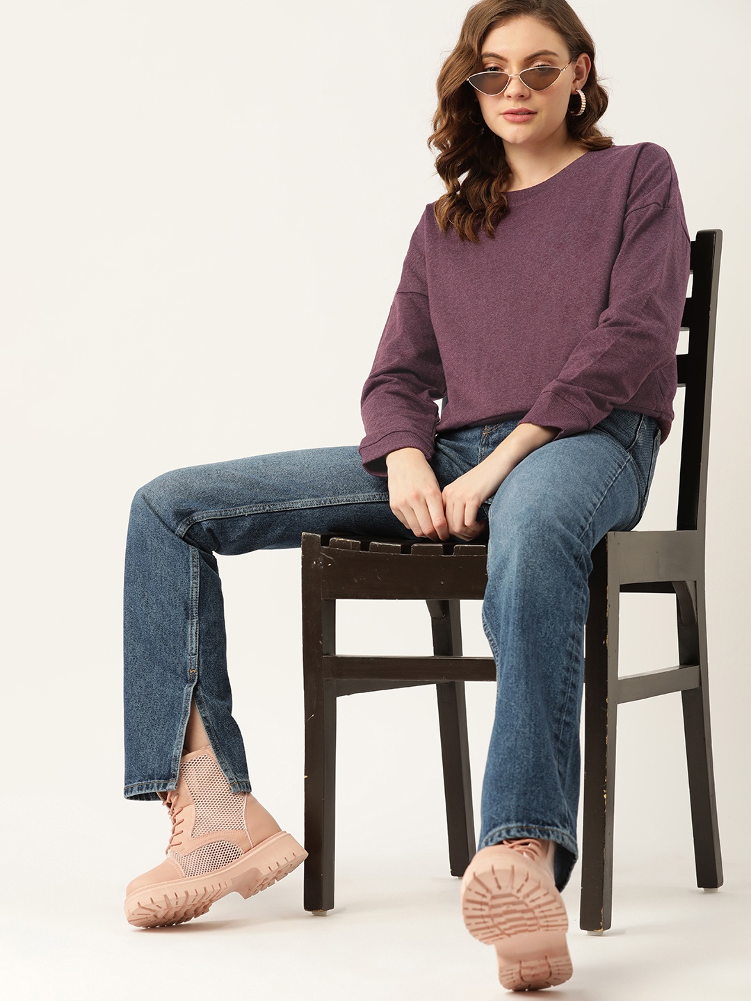 

DressBerry Women Purple Solid Knitted Sweatshirt