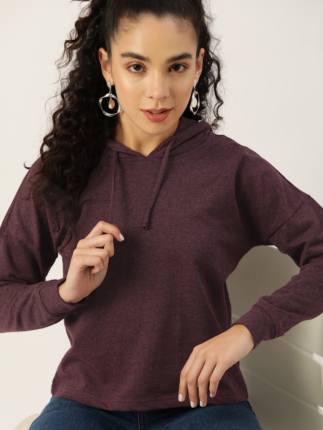 

DressBerry Women Purple Solid Hooded Sweatshirt