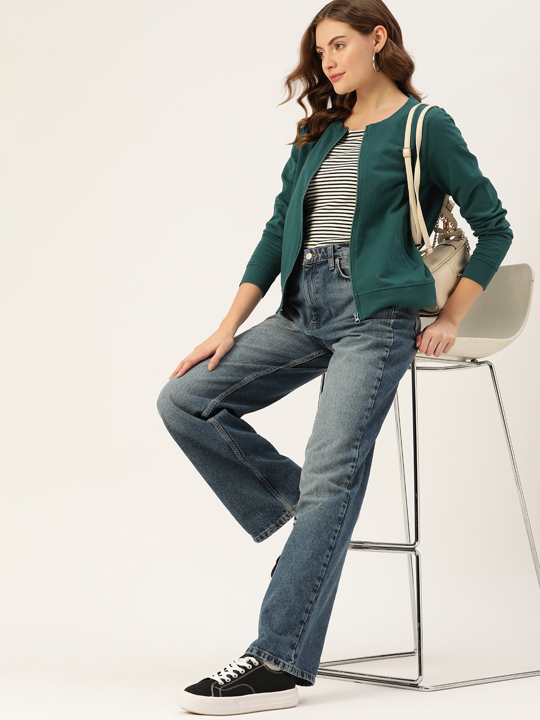 

DressBerry Women Teal Green Solid Sweatshirt