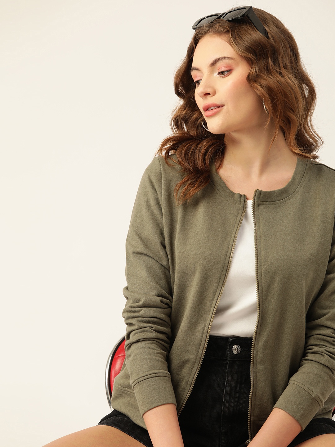 

DressBerry Women Olive Green Solid Sweatshirt