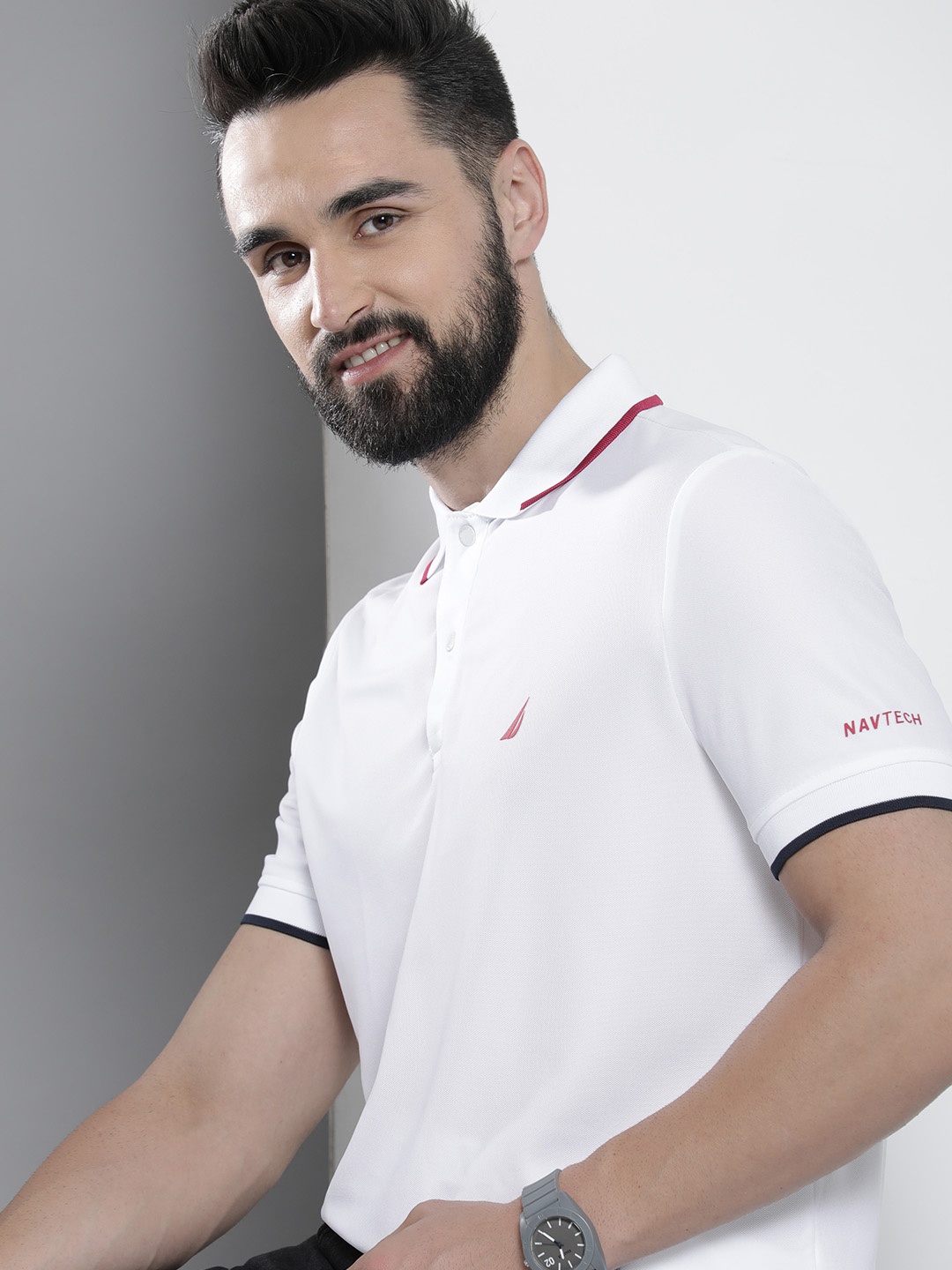 

Nautica Men Solid Polo Collar Short Sleeves T-shirt, White