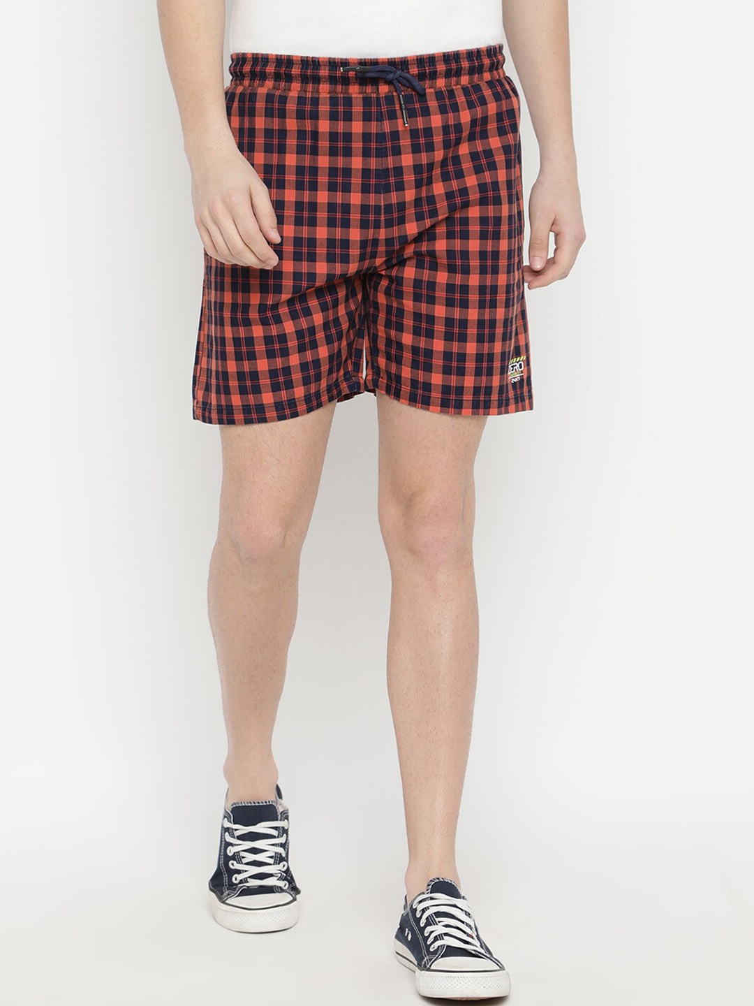 

V2 Value & Variety Men Orange & Black Checked Shorts