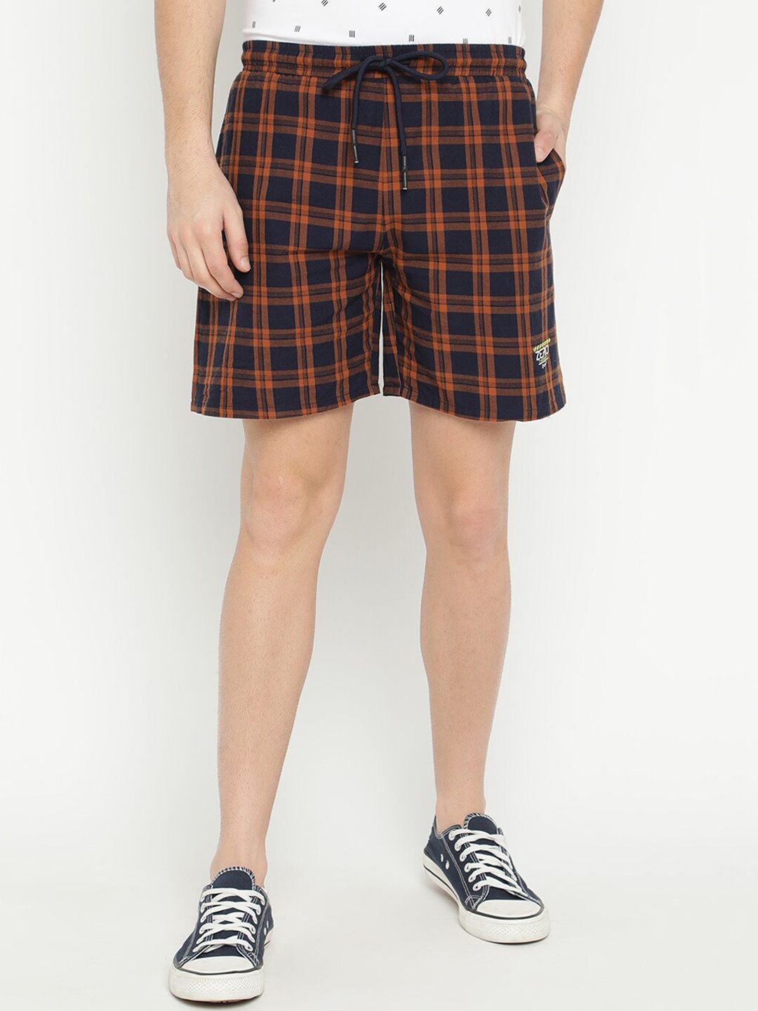 

V2 Value & Variety Men Orange Checked Denim Shorts