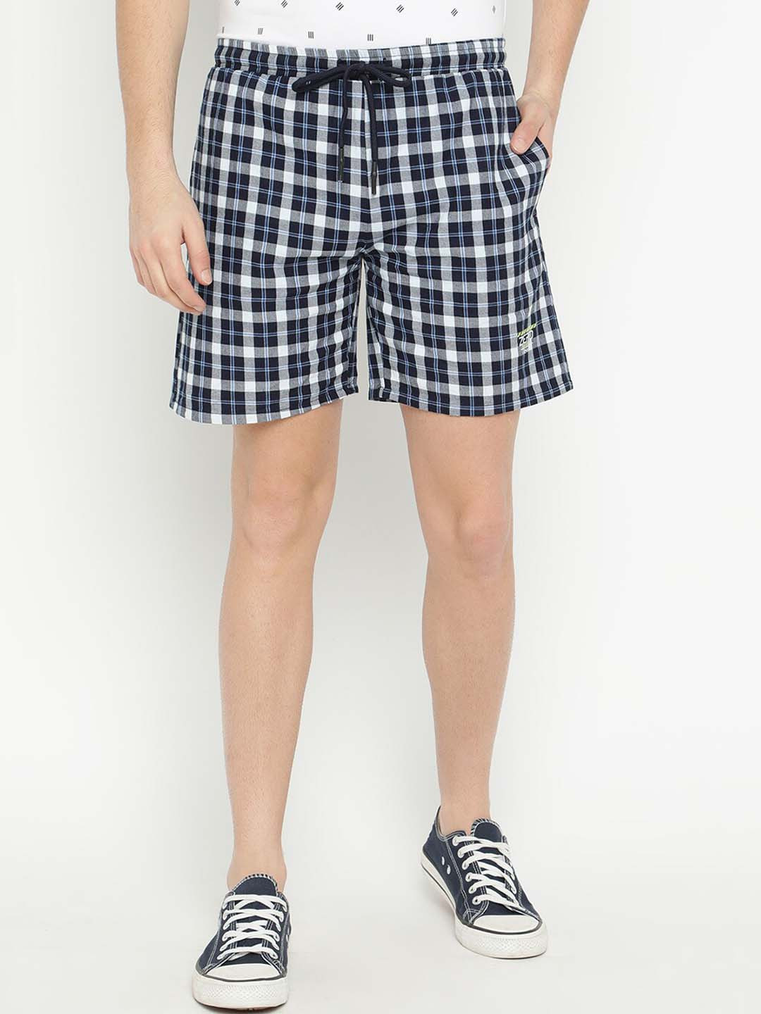 

V2 Value & Variety Men Blue Checked Denim Shorts