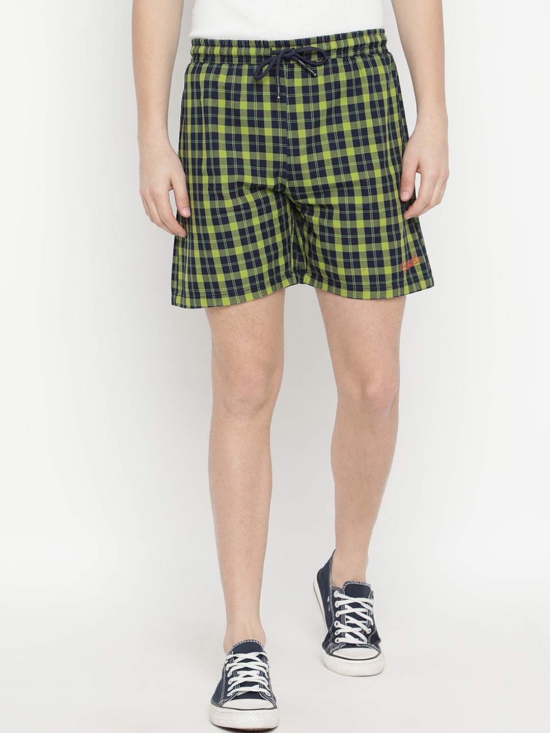 

V2 Value & Variety Men Green Checked Denim Shorts