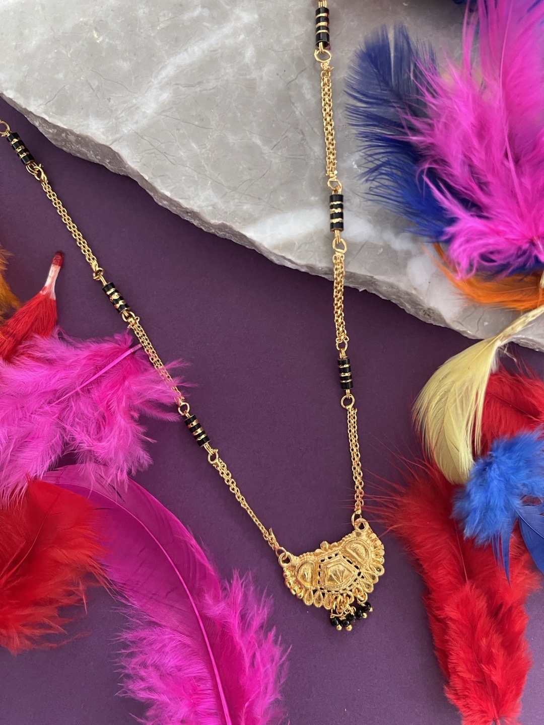 

Digital Dress Room Gold-Plated & Black Beaded Mangalsutra