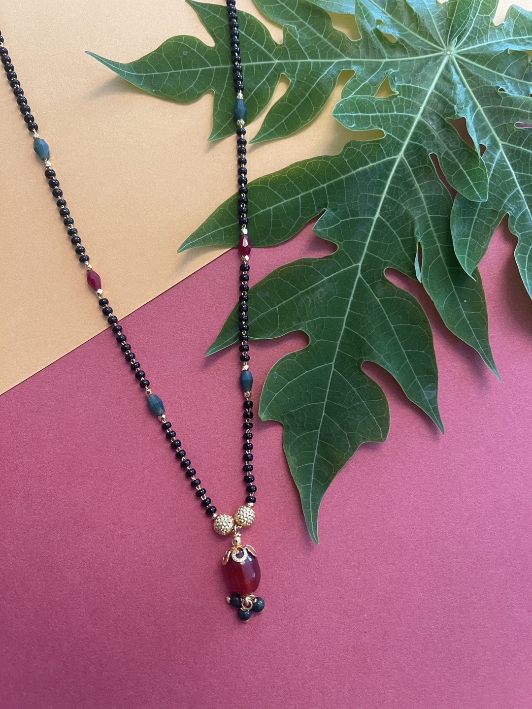 

Digital Dress Room Gold-Plated & Black Beaded Mangalsutra