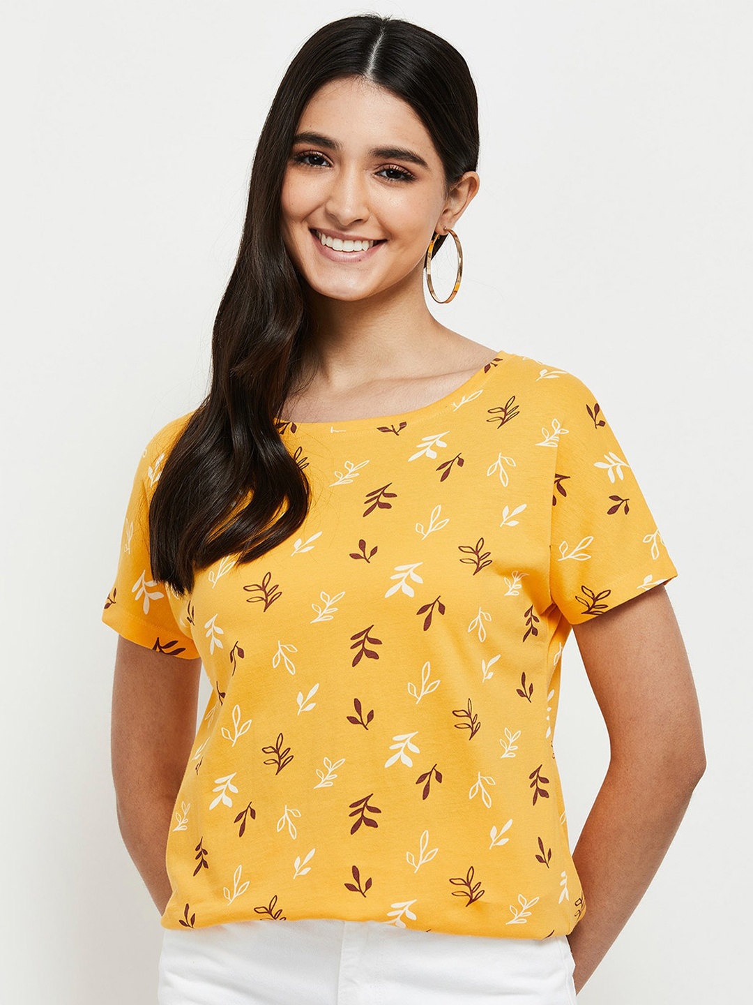 

max Women Yellow Printed Top